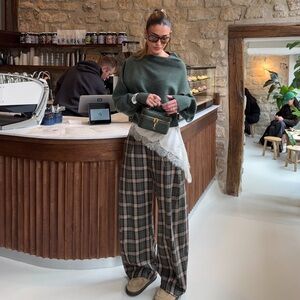 NWT Zara ZW Collection Plaid Wool Blend Wide Leg Pants